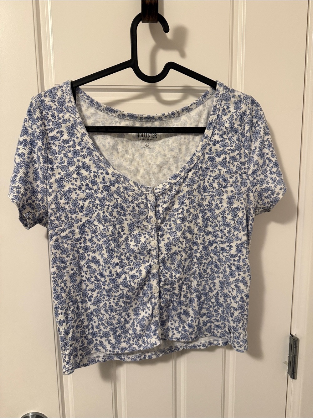 Hollister White Crop Top with Blue Floral Print
